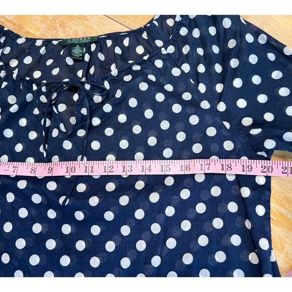 Lauren Ralph Lauren 3/4 Sleeve Blouse Top Shirt Semi Sheer Sz M Navy Blue Preppy - Picture 5 of 9